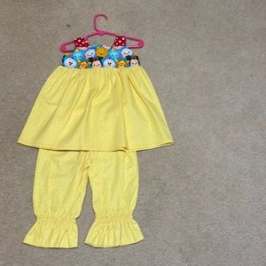 Dress outfit with ruffle pants